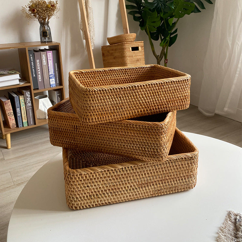 Women rectangular storage basket made of handwoven natural material Stornfield