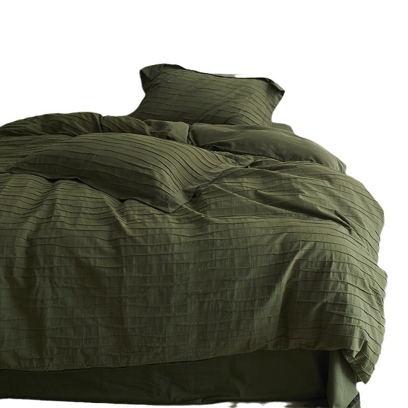 Elegant Reversible Bedding Set made of Cotton-Linen Blend with Fine Striped Texture