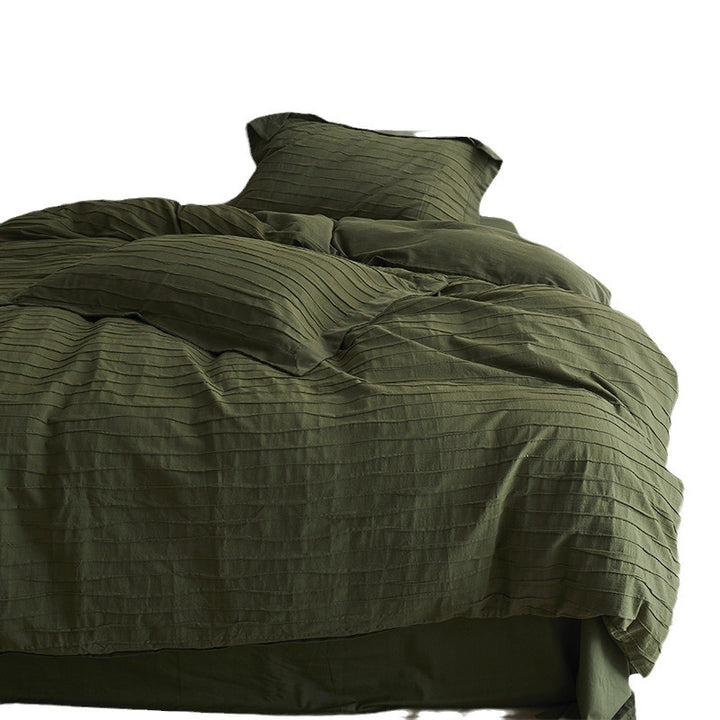 Elegant Reversible Bedding Set made of Cotton-Linen Blend with Fine Striped Texture