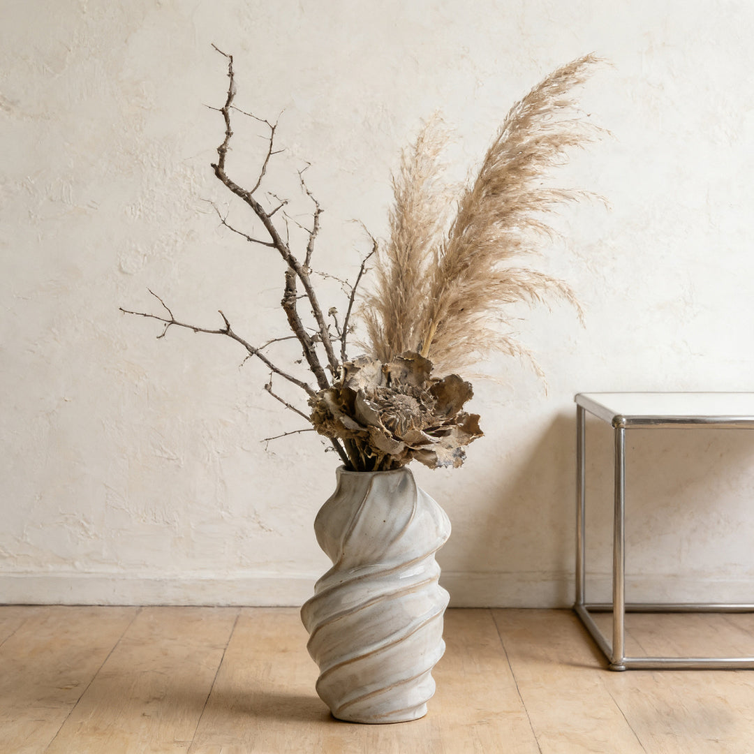 Sculptural Twisted Ceramic Bud Vase with Narrow Neck