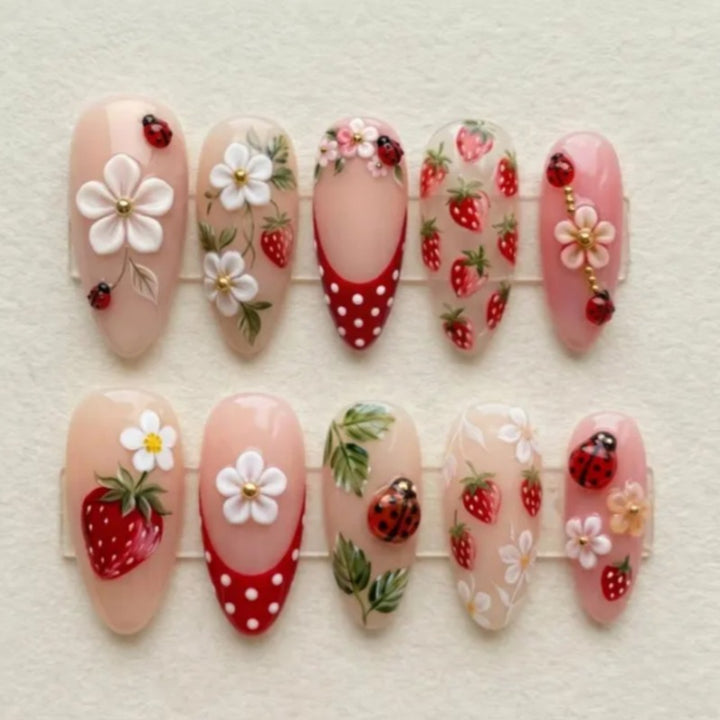 Whimsical Strawberry-Themed Press-On Nails Stornfield
