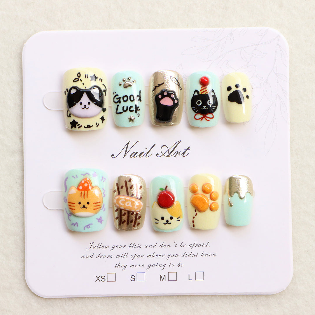 Whimsical Animal-Themed Press-On Nail Art Set Stornfield
