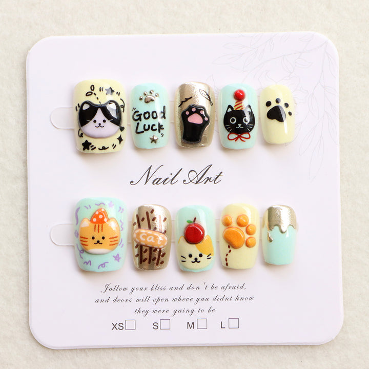 Whimsical Animal-Themed Press-On Nail Art Set Stornfield