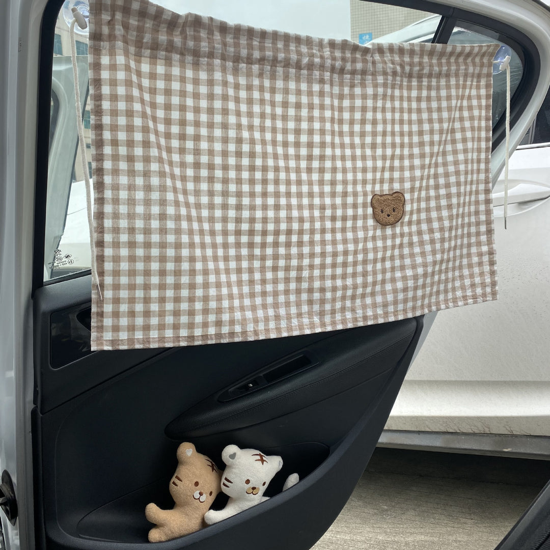 Car Window Privacy Curtain Sunshade with Suction Cups and Gingham Cotton Panel
