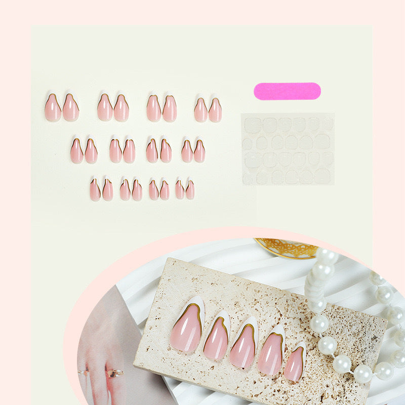Artificial nail set with elegant French design and gold accents Stornfield