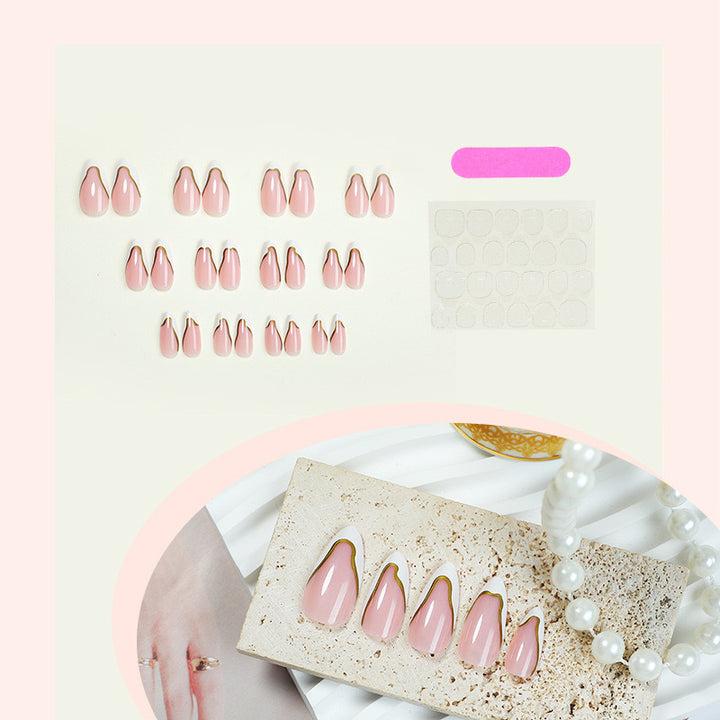 Artificial nail set with elegant French design and gold accents Stornfield