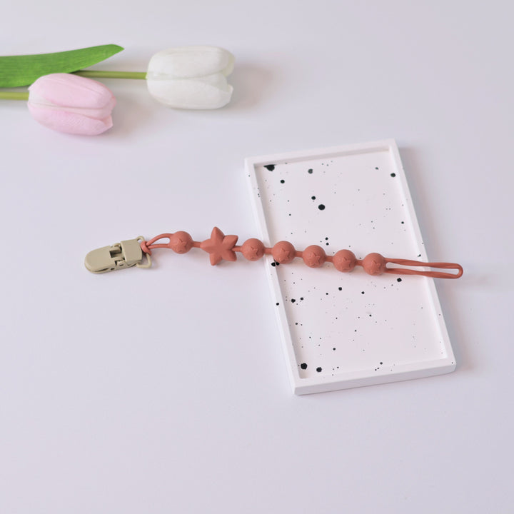 Silicone Sensory Bead Pacifier Leash with Safety Snap Clamp