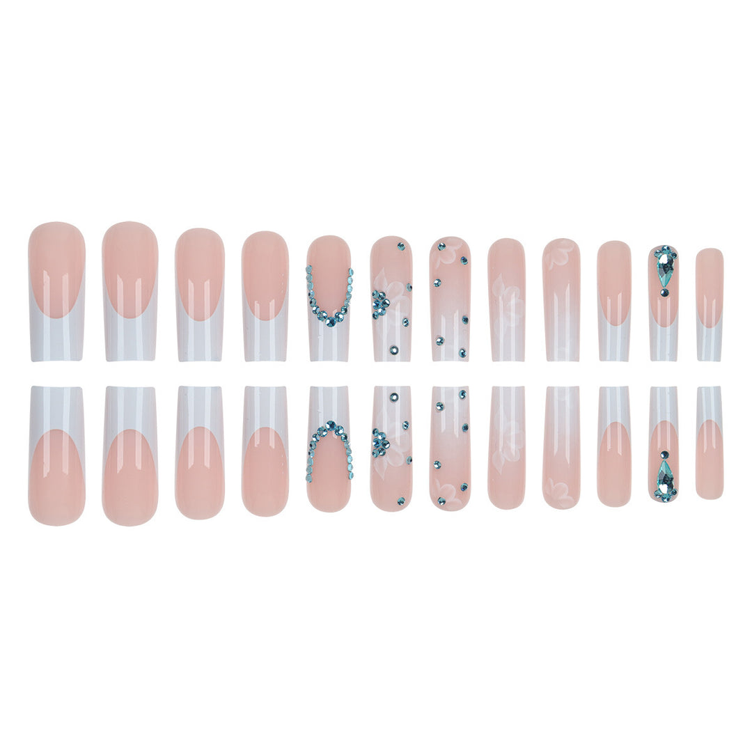 Floral-Designed Press-On Nail Set with Decorative Gem Accents Stornfield