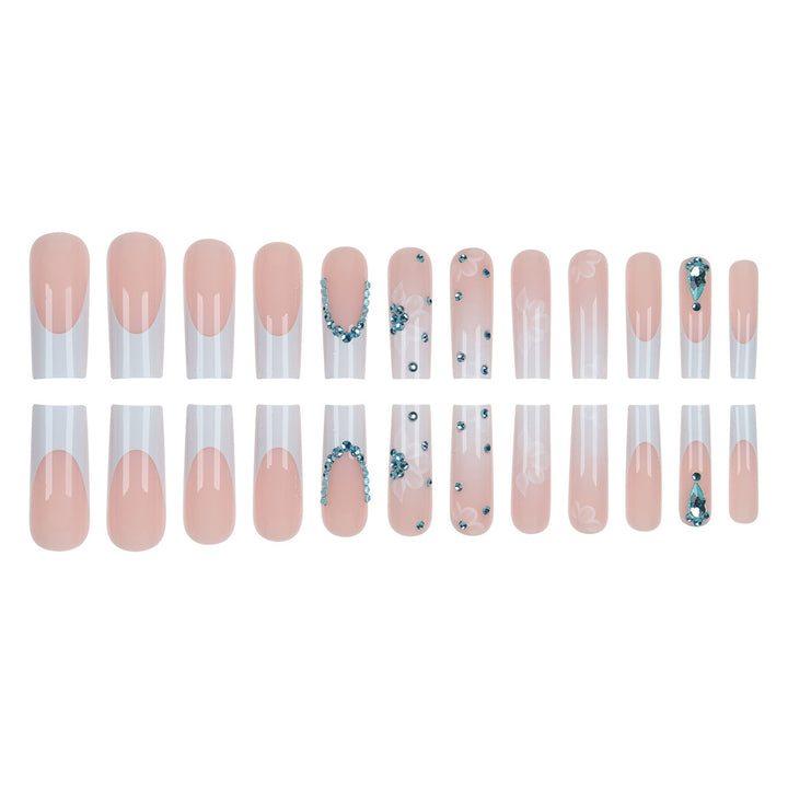 Floral-Designed Press-On Nail Set with Decorative Gem Accents Stornfield
