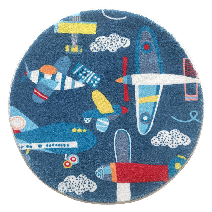 Playful Airplane-Themed Round Area Mat Stornfield
