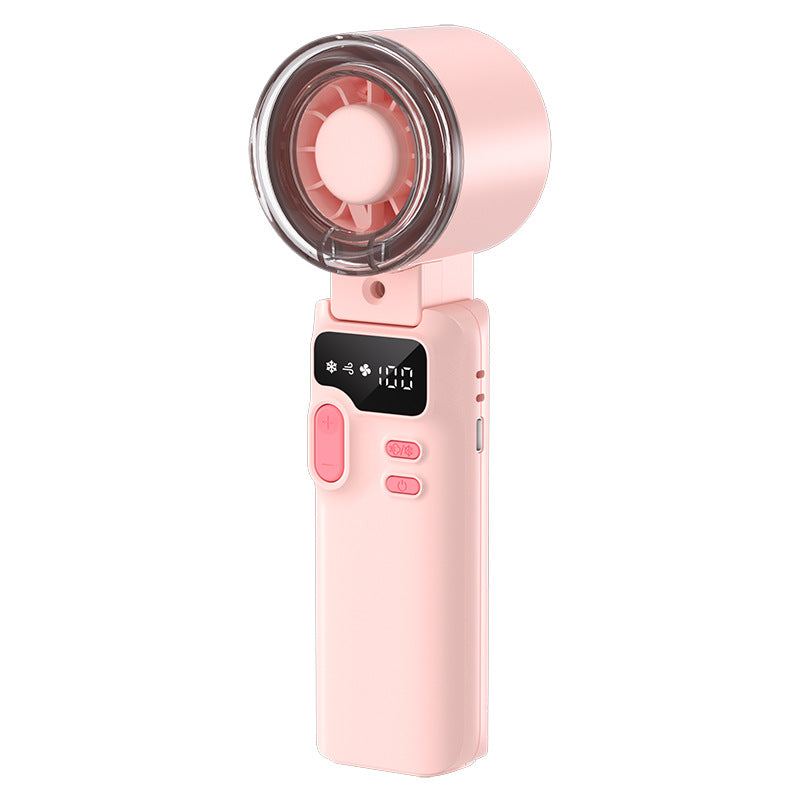 Cooling rechargeable handheld digital display misting mini fan with adjustable tilt and USB-C charging Stornfield