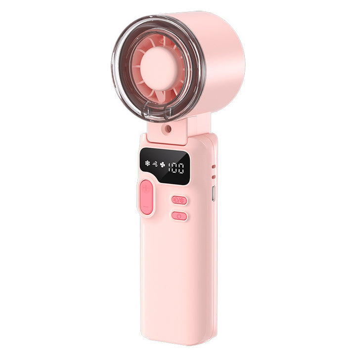 Cooling rechargeable handheld digital display misting mini fan with adjustable tilt and USB-C charging Stornfield