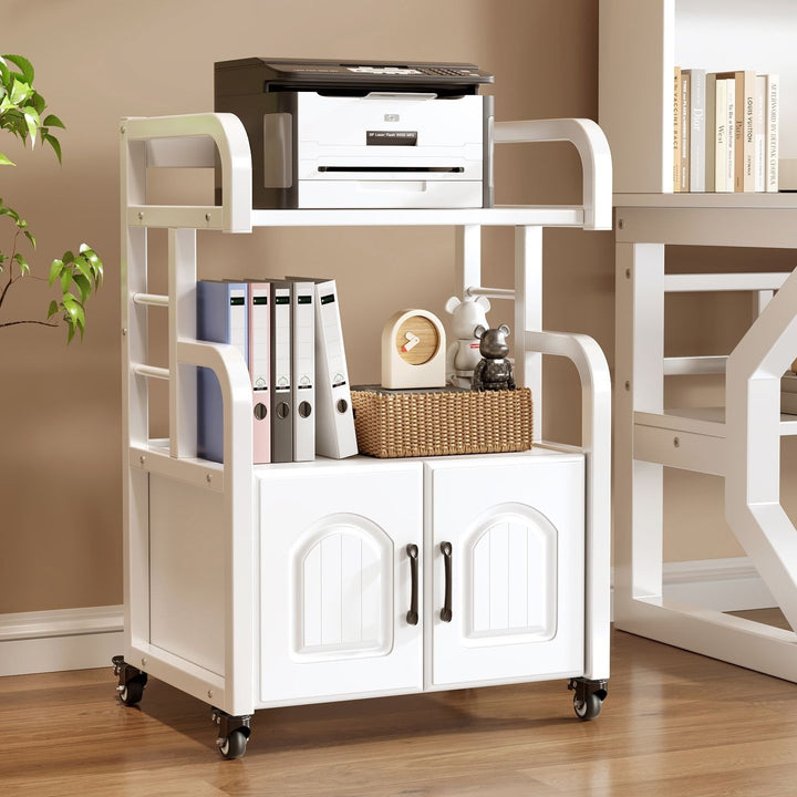 Multifunctional wooden cart with shelves and drawers Stornfield