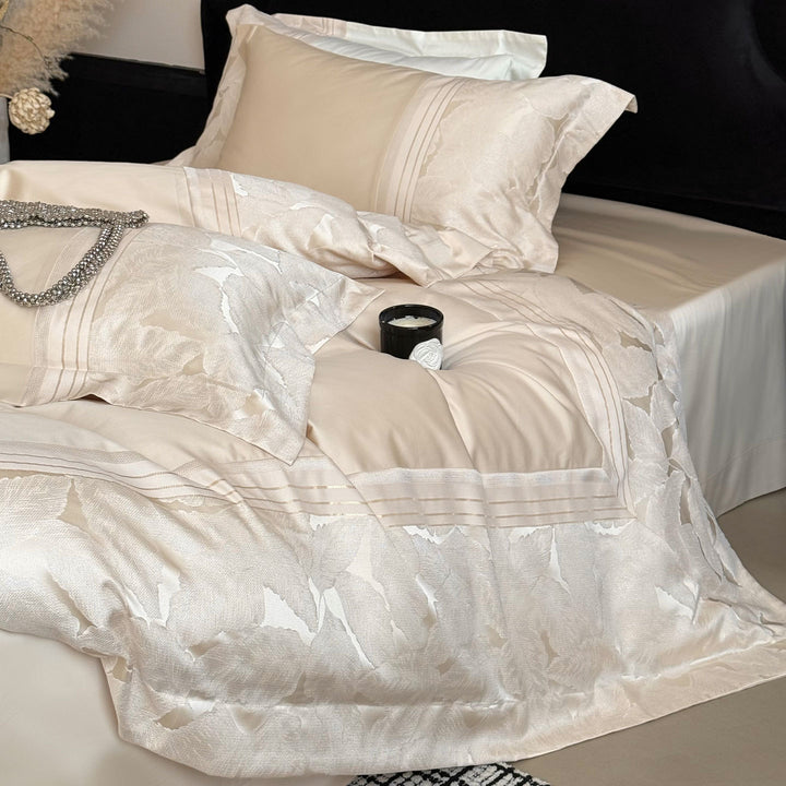 Luxury Satin Jacquard Floral Duvet Cover Set with Pleated Bed Skirt