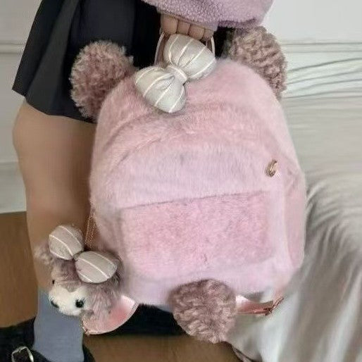 Plush backpack with cute animal ears and pompom Stornfield
