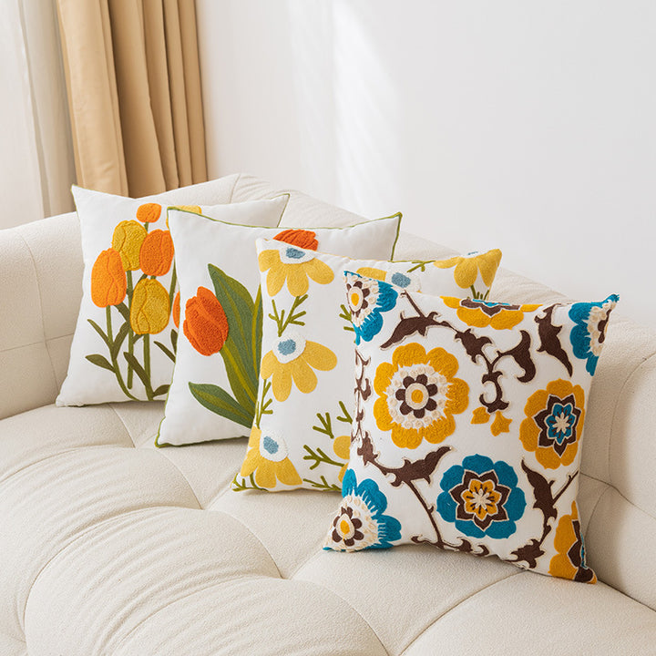 Embroidered Botanical Throw Pillow Cover