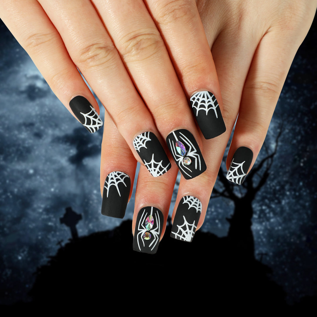 Artful Nail Extensions with Spider and Spider Web Design Stornfield