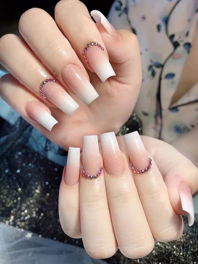 Elegant Glossy French Tip Press-On Nails Stornfield