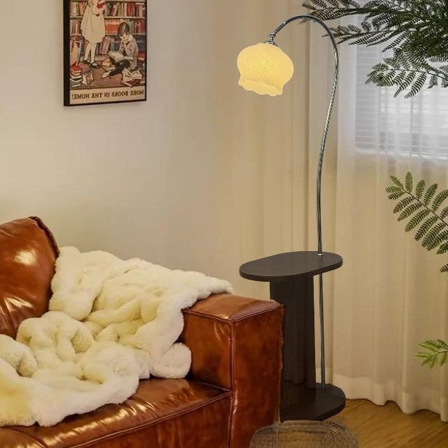 Modern Arc Floor Lamp with Integrated Side Table