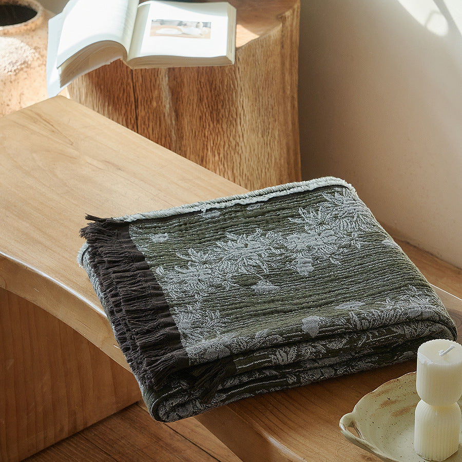 Jacquard Floral Textured Throw Blanket with Fringed Edge