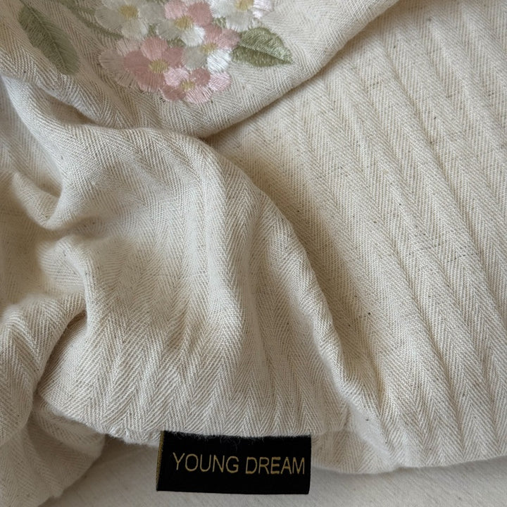 Hand-Stitched Floral Cotton Gauze Duvet Cover and Tie-Sham Set