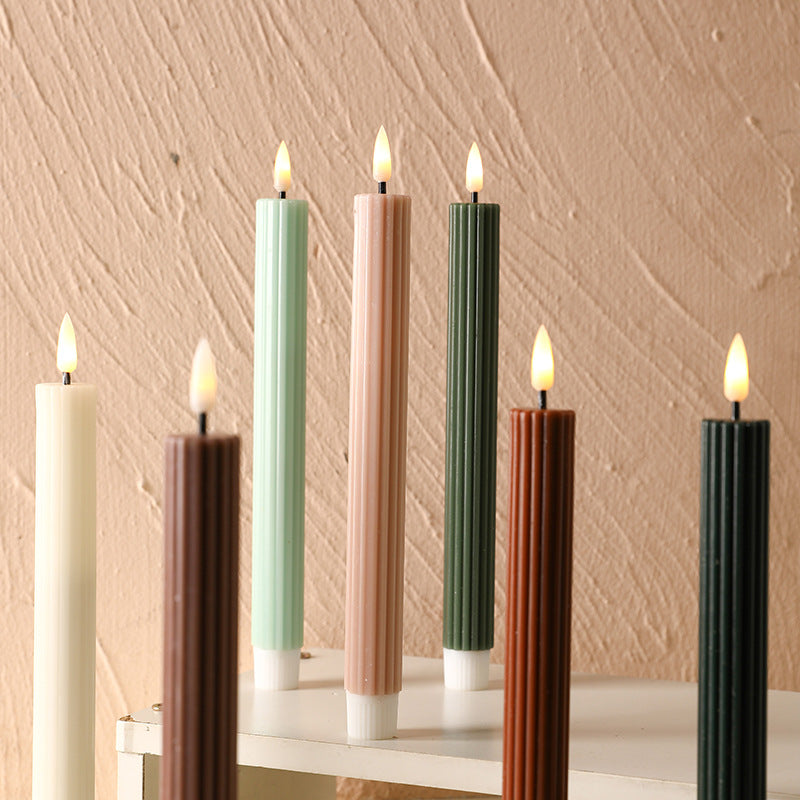 Tall Ribbed Taper Candle with Silicone Stabilizing Base