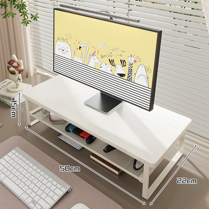 Wood-Top Monitor Stand Riser with Metal Frame and Mesh Under-Shelf