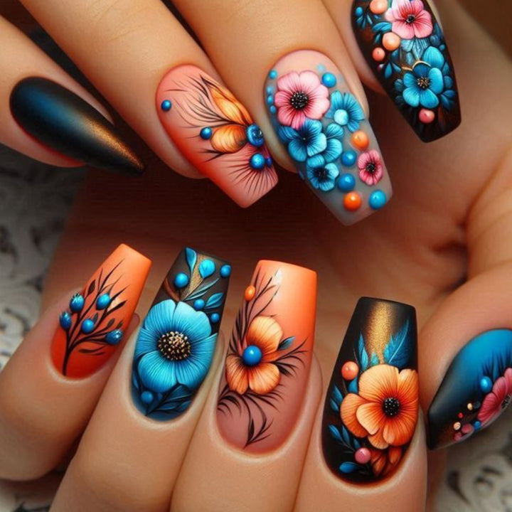 Floral Art Acrylic Nail Set Stornfield