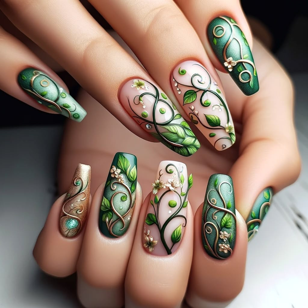 Artificial Nails Set with Floral Designs Stornfield