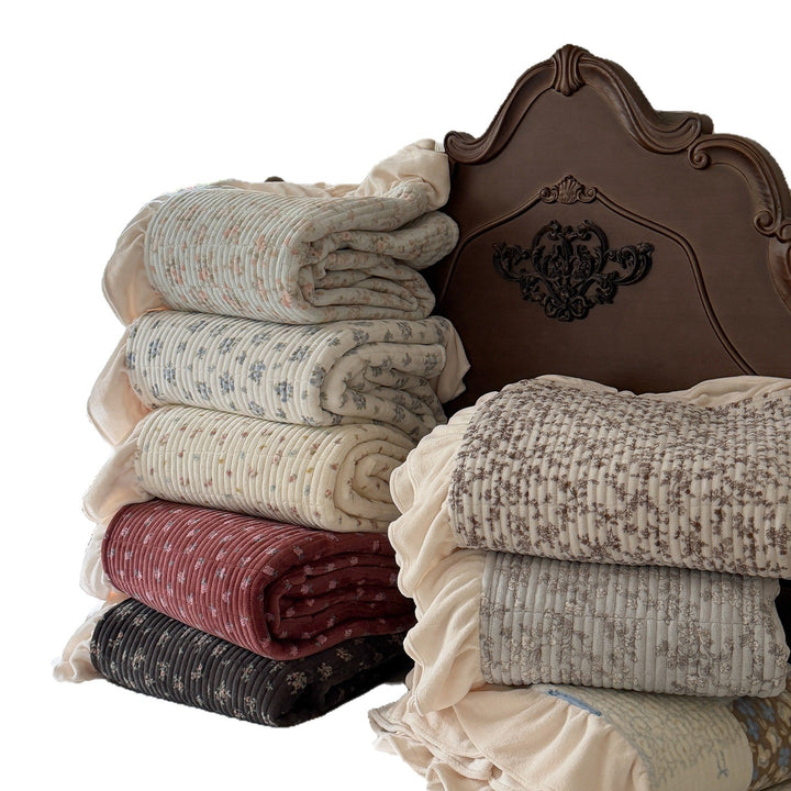 Floral Quilted Ruffled Duvet Cover Set with Gathered Pillow Shams
