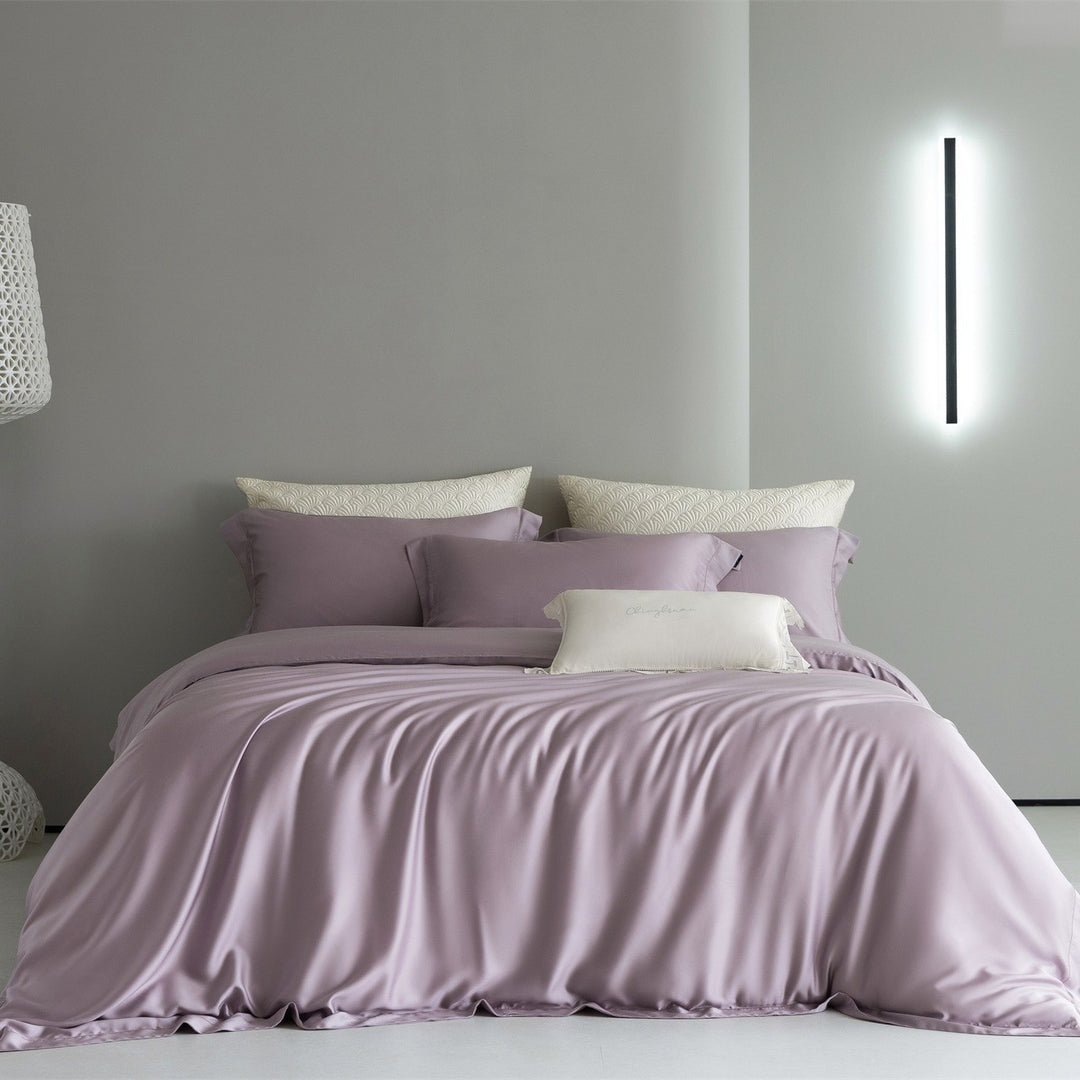 Luxury Silk-Feel Cooling Duvet Cover Set with Deep-Fit Skirt and Envelope Shams