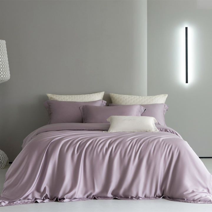 Luxury Silk-Feel Cooling Duvet Cover Set with Deep-Fit Skirt and Envelope Shams