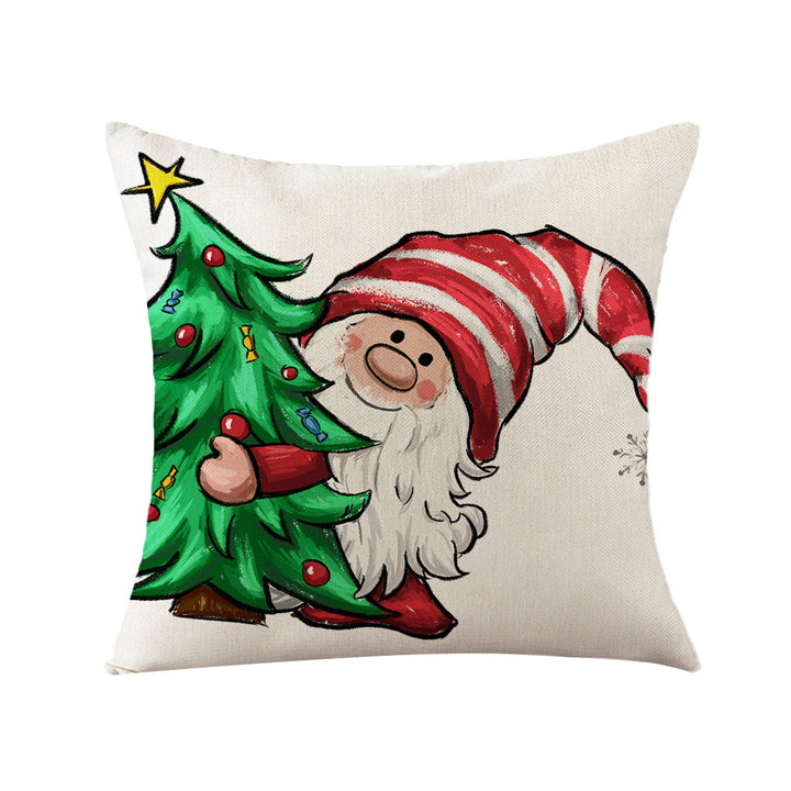 Holiday Linen Throw Pillow Cover with Merry Bright Script and Ribbon Bow Accent