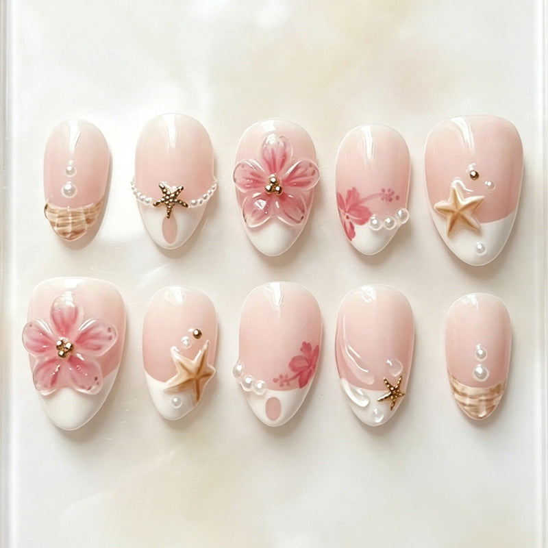 Artificial nail set with maritime details and floral accents Stornfield