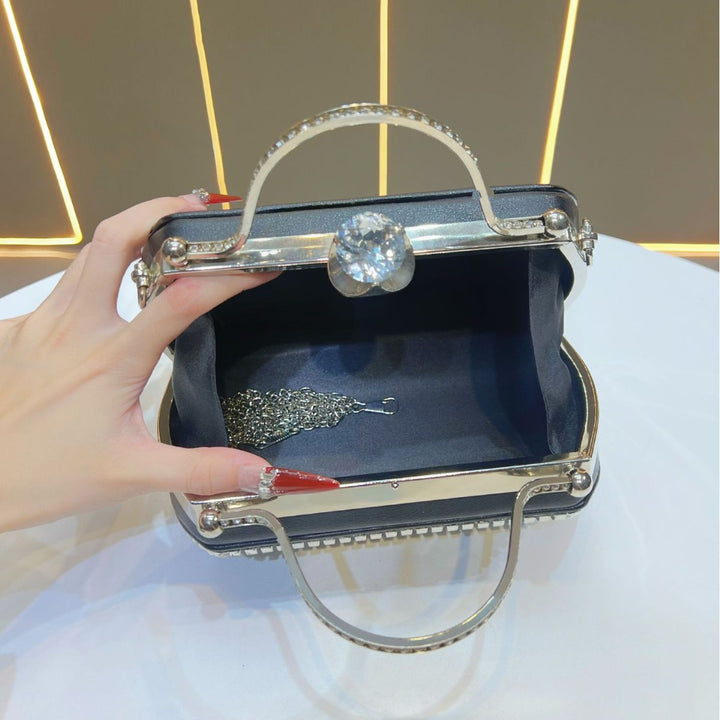 Vintage-Inspired Crystal-Embellished Handheld Clutch