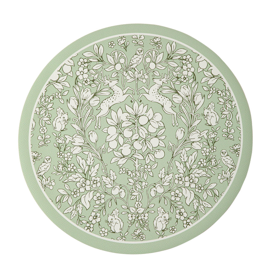 Round decorative rug with floral animal illustration and fine jacquard structure Stornfield