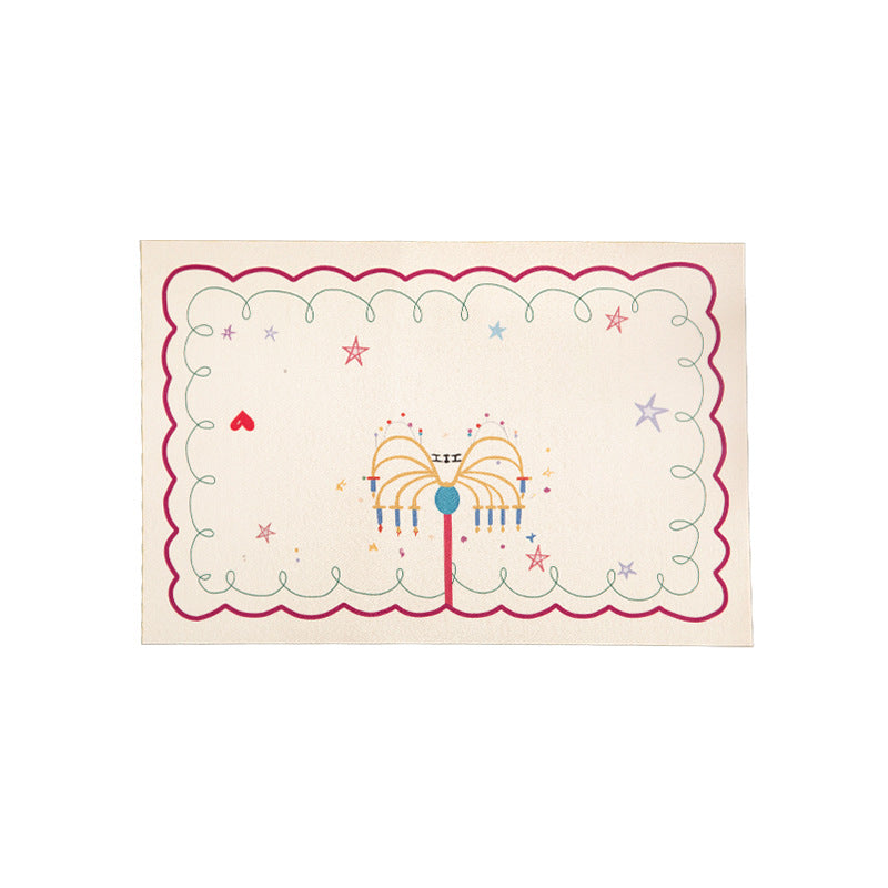 Rectangular table set made of cotton blend with hand-drawn carnival motif and wavy decorative border Stornfield