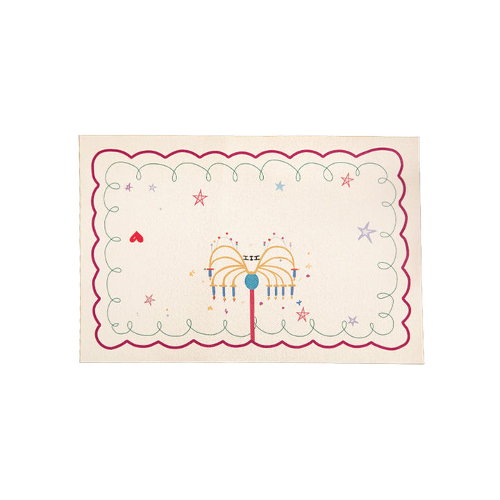 Rectangular table set made of cotton blend with hand-drawn carnival motif and wavy decorative border Stornfield