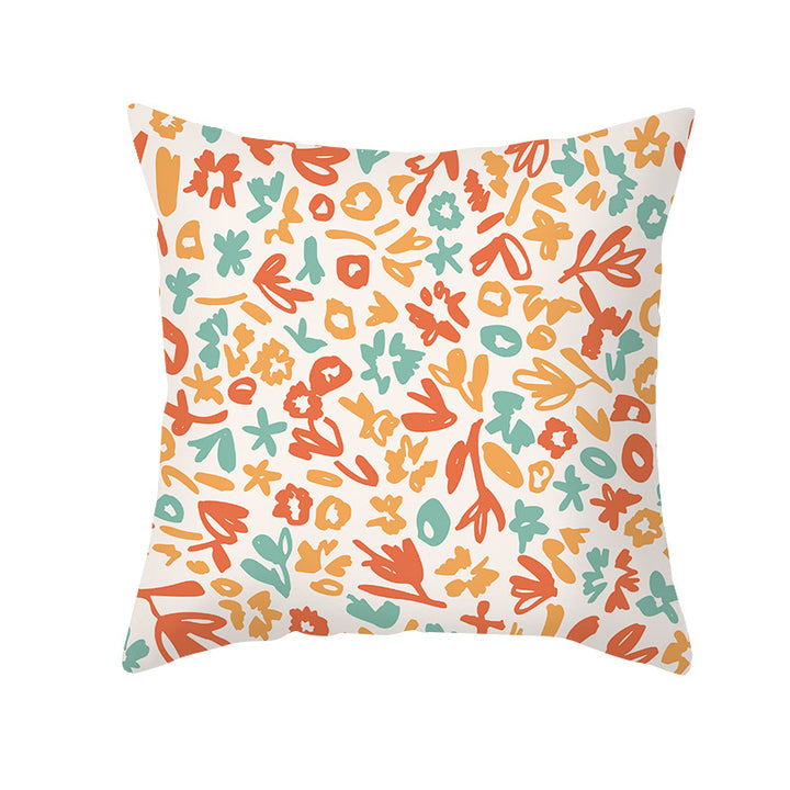 Floral Printed Cotton-Linen Throw Pillow with Removable Cover