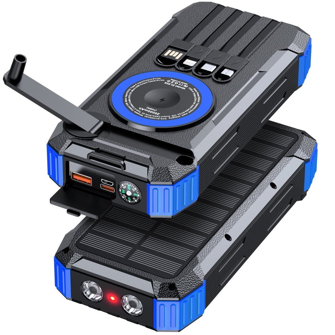 Multifunctional Solar Power Bank with LED Light and Integrated Charging Cable Stornfield