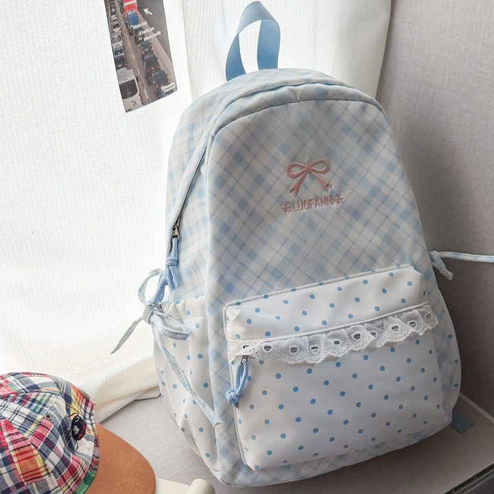 Playful Plaid and Polka Dot Backpack Stornfield