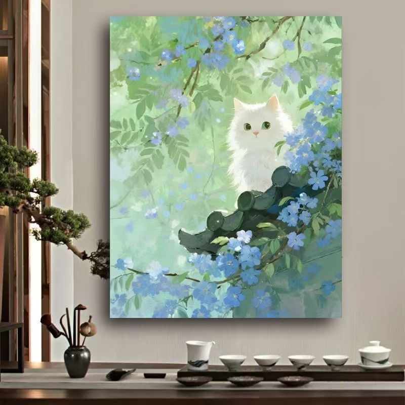 Whimsical Cat Watercolor Wall Art Stornfield