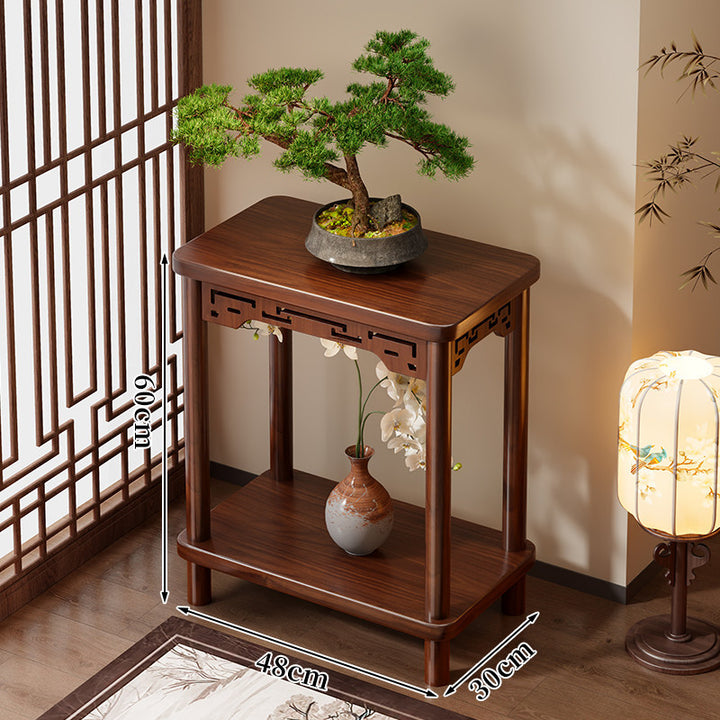 Oriental Solid Wood Tall Plant Display Pedestal Stand with Carved Apron