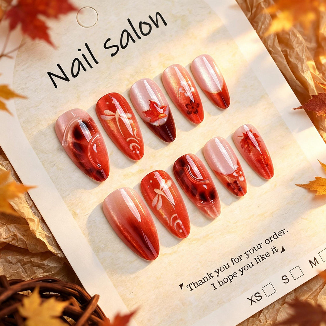 Artistic Press-On Nail Set with Cherry Blossom Design Stornfield