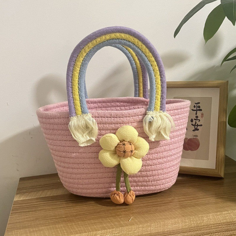 Women's handmade basket bag with color-coordinated handle accents Stornfield