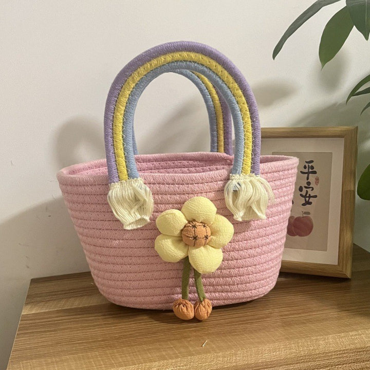 Women's handmade basket bag with color-coordinated handle accents Stornfield
