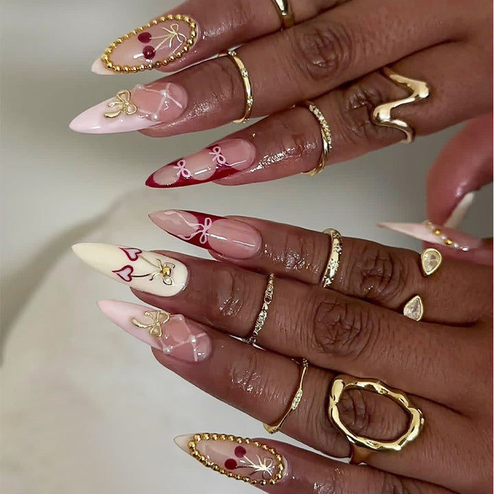 Creative nail art set with playful heart and bow accents Stornfield