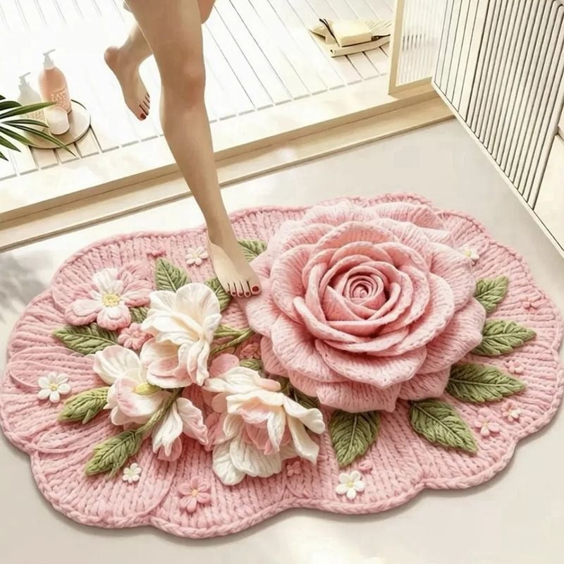 Floral-Themed Plush Bath Mat