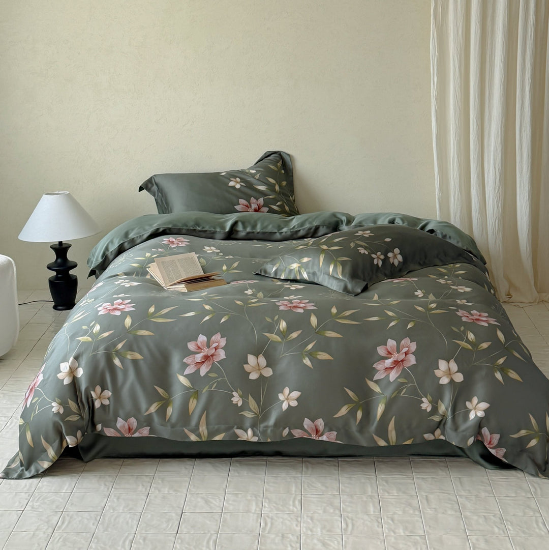Luxury Floral Cotton Sateen Duvet Cover Set with Pillowcases