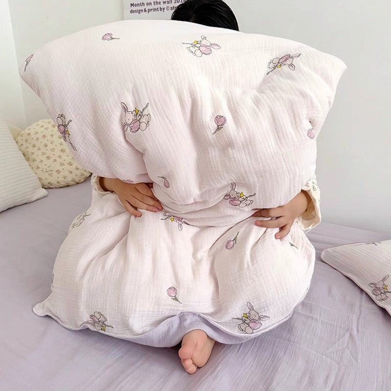 Muslin Cotton Quilted Duvet Cover Set with Whimsical Animal Print and Piped Edge